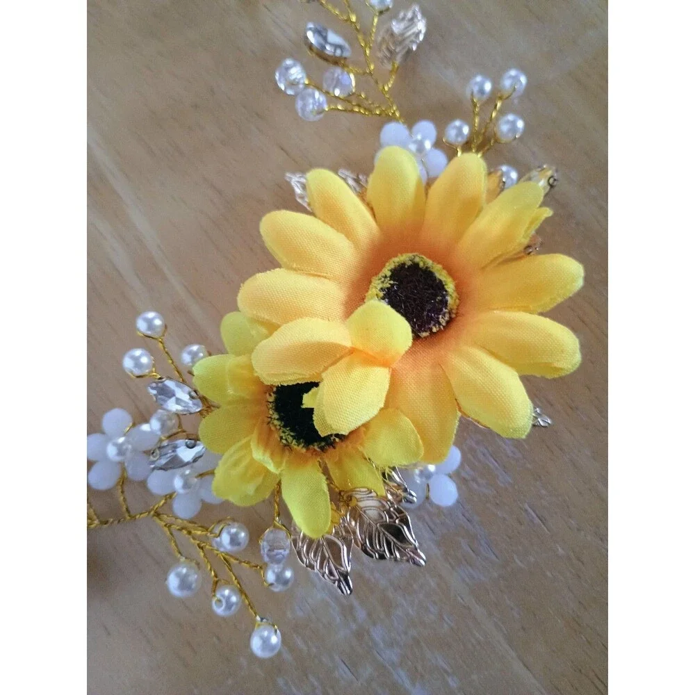 Sunflower Gold Metal Wire Hair Accessorie For Special Occasions